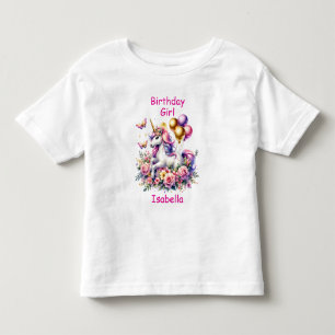 Birthday Girl Pink, Purple and Gold Unicorn Toddler T-Shirt