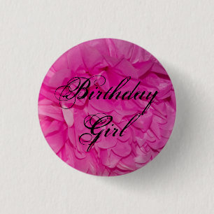 Birthday Girl Pink Tissue Paper Flower Button