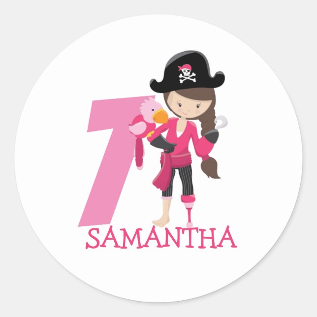 Birthday GIRL Pirate 7th  Classic Round Sticker (Front)