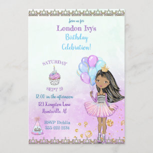 Birthday Girl Princess African American Lavender Invitation