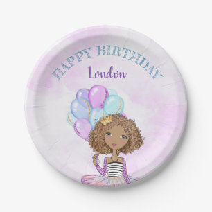 Birthday Girl Princess African American Paper Plate