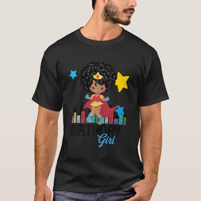 Birthday Girl Princess African American Superhero  T-Shirt (Front)