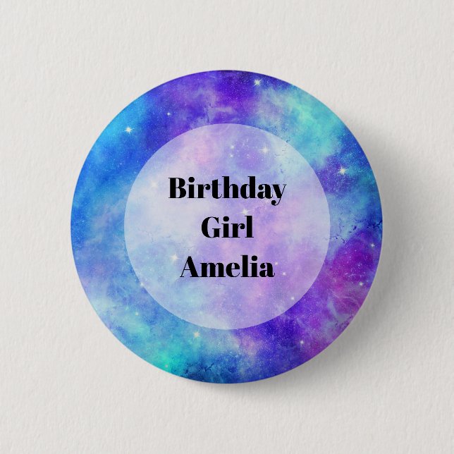 Birthday Girl - Purple and Blue Galaxy Space 6 Cm Round Badge (Front)