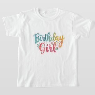 Birthday Girl Rainbow Text T-Shirt