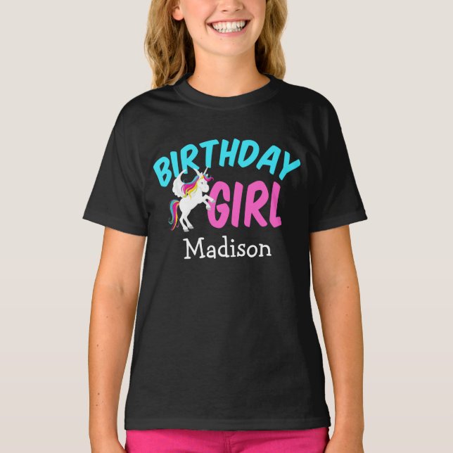 Birthday Girl Rainbow Unicorn Party Kids T-Shirt (Front)