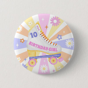 Birthday Girl Retro Roller Skate  6 Cm Round Badge