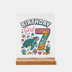 Birthday Girl Sea Turtle 7th Birthday Vector Desig Acrylic Sign