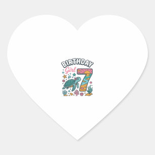 Birthday Girl Sea Turtle 7th Birthday Vector Desig Heart Sticker
