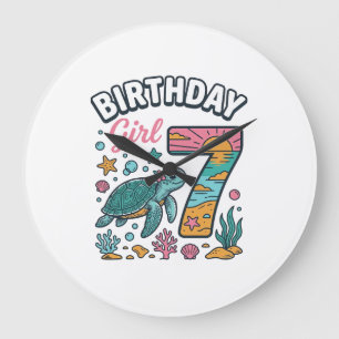 Birthday Girl Sea Turtle 7th Birthday Vector Desig Large Clock