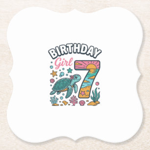 Birthday Girl Sea Turtle 7th Birthday Vector Desig Paper Coaster