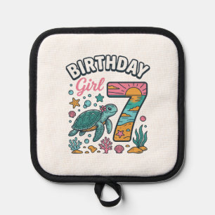 Birthday Girl Sea Turtle 7th Birthday Vector Desig Pot Holder