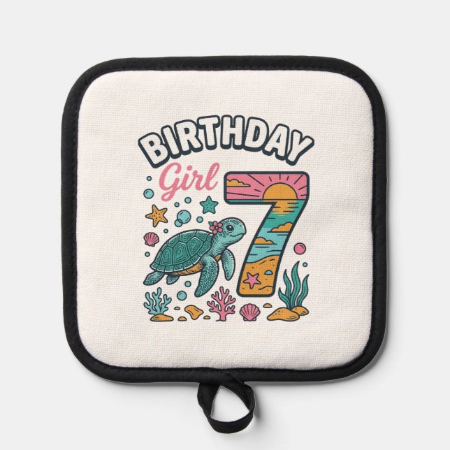 Birthday Girl Sea Turtle 7th Birthday Vector Desig Pot Holder (Front)