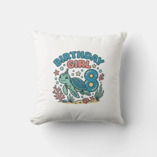 Birthday Girl Sea Turtle 8th Birthday Shirt Design Cushion