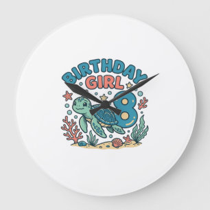Birthday Girl Sea Turtle 8th Birthday Shirt Design Large Clock