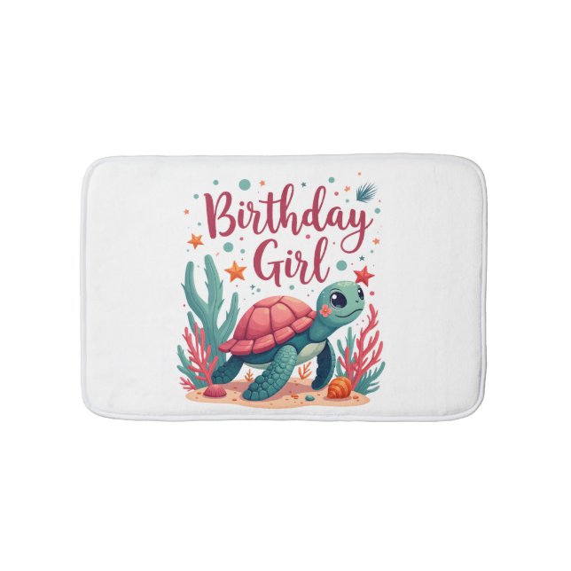 Birthday Girl Sea Turtle Theme Birthday Party Ocea Bath Mat (Front)