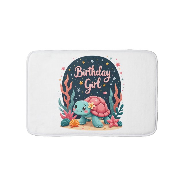 Birthday Girl Sea Turtle Theme Birthday Party Ocea Bath Mat (Front)