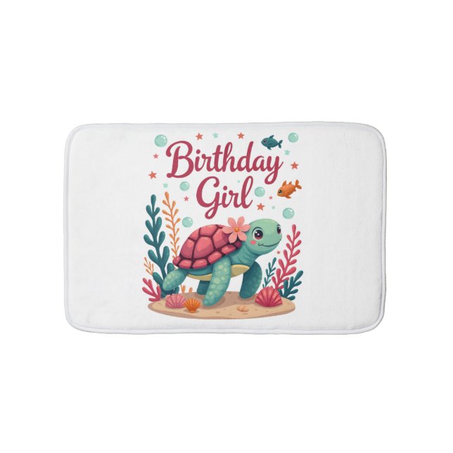 Birthday Girl Sea Turtle Theme Birthday Party Ocea Bath Mat (Front)