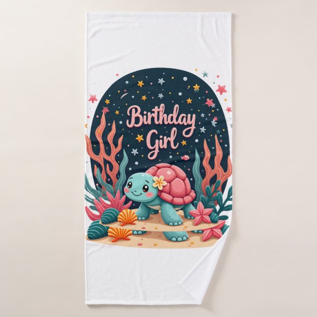 Birthday Girl Sea Turtle Theme Birthday Party Ocea Bath Towel (Bath Towel)
