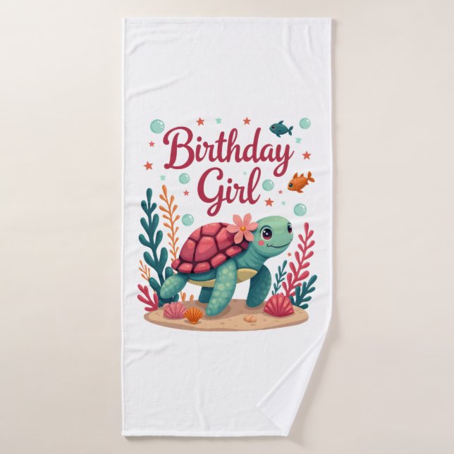 Birthday Girl Sea Turtle Theme Birthday Party Ocea Bath Towel (Bath Towel)