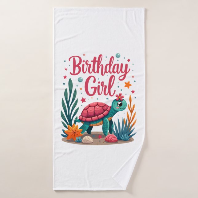 Birthday Girl Sea Turtle Theme Birthday Party Ocea Bath Towel (Bath Towel)