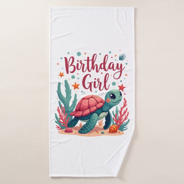 Birthday Girl Sea Turtle Theme Birthday Party Ocea Bath Towel (Bath Towel)