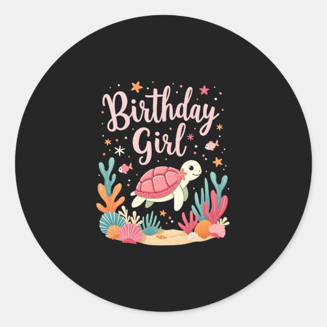 Birthday Girl Sea Turtle Theme Birthday Party Ocea Classic Round Sticker (Front)