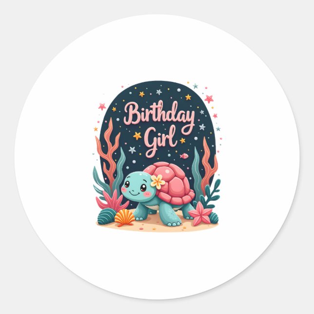 Birthday Girl Sea Turtle Theme Birthday Party Ocea Classic Round Sticker (Front)