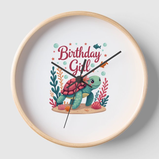 Birthday Girl Sea Turtle Theme Birthday Party Ocea Clock (Front)