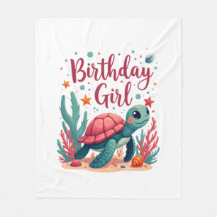 Birthday Girl Sea Turtle Theme Birthday Party Ocea Fleece Blanket