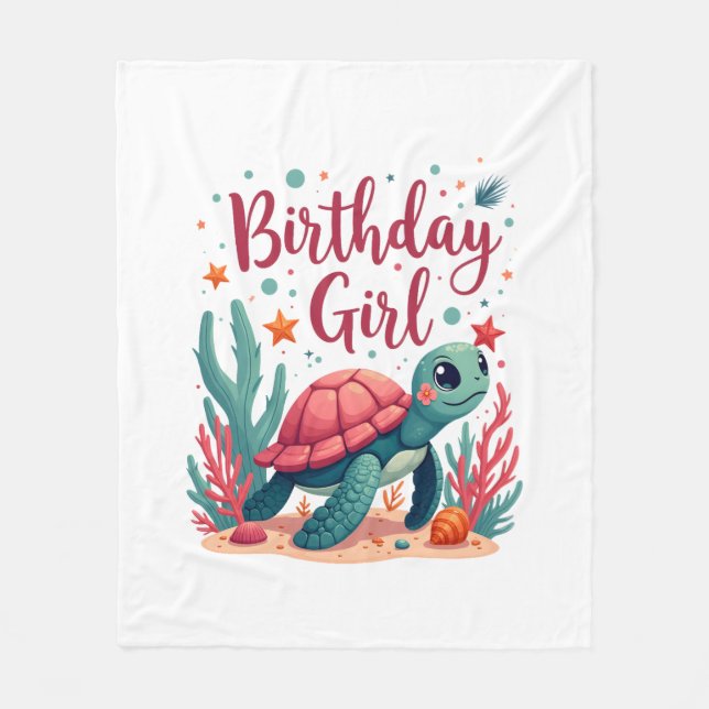 Birthday Girl Sea Turtle Theme Birthday Party Ocea Fleece Blanket (Front)