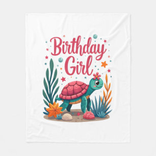 Birthday Girl Sea Turtle Theme Birthday Party Ocea Fleece Blanket