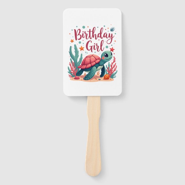 Birthday Girl Sea Turtle Theme Birthday Party Ocea Hand Fan (Front)