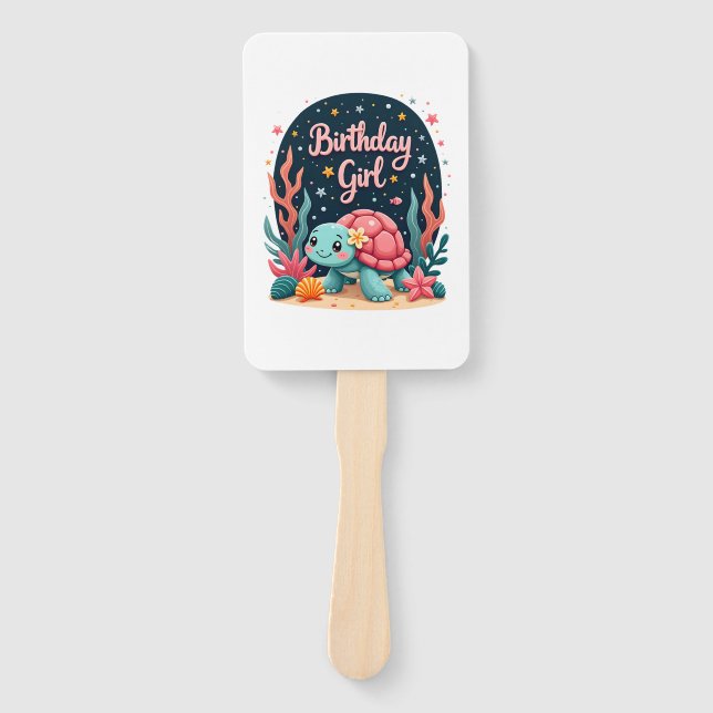 Birthday Girl Sea Turtle Theme Birthday Party Ocea Hand Fan (Front)