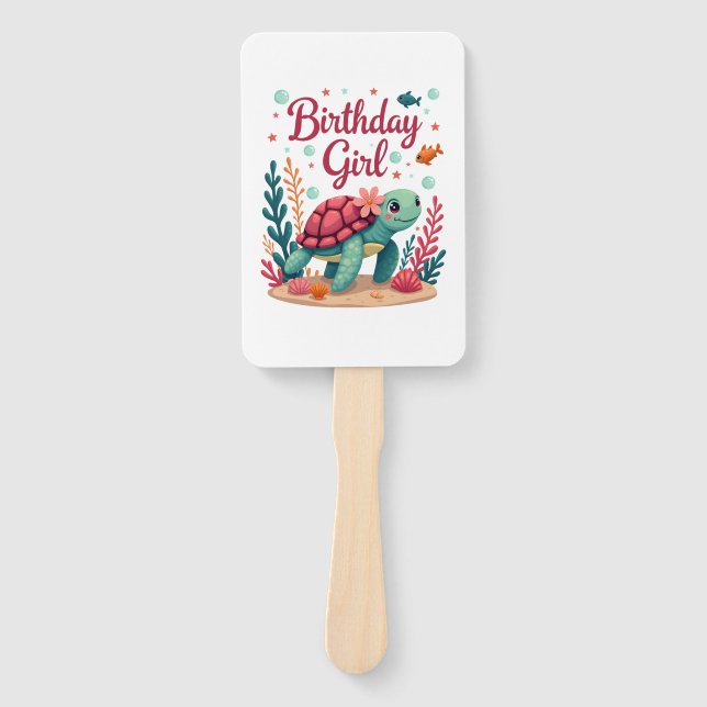 Birthday Girl Sea Turtle Theme Birthday Party Ocea Hand Fan (Front)