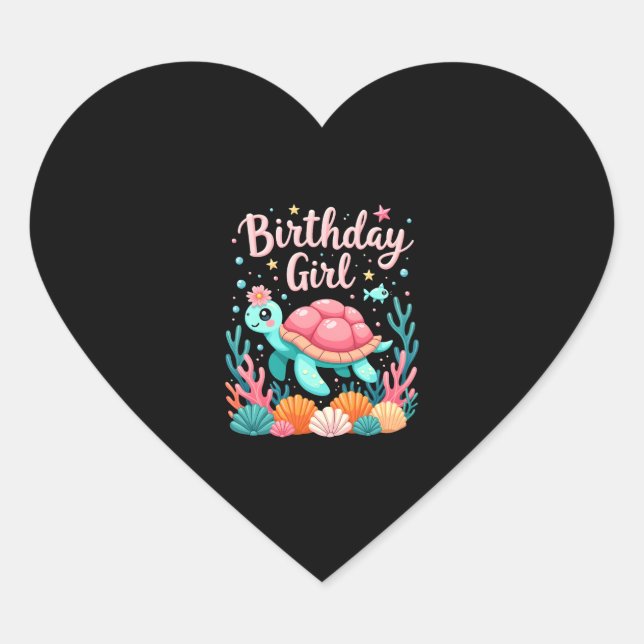 Birthday Girl Sea Turtle Theme Birthday Party Ocea Heart Sticker (Front)
