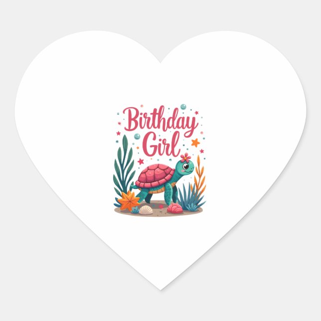 Birthday Girl Sea Turtle Theme Birthday Party Ocea Heart Sticker (Front)