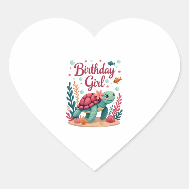 Birthday Girl Sea Turtle Theme Birthday Party Ocea Heart Sticker (Front)