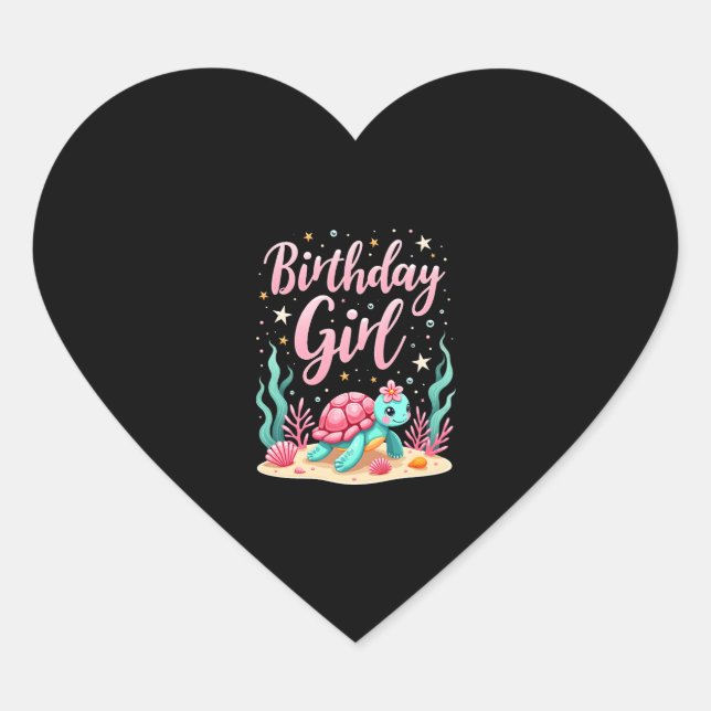 Birthday Girl Sea Turtle Theme Birthday Party Ocea Heart Sticker (Front)