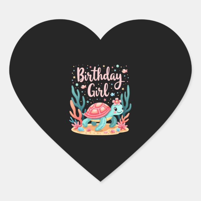 Birthday Girl Sea Turtle Theme Birthday Party Ocea Heart Sticker (Front)