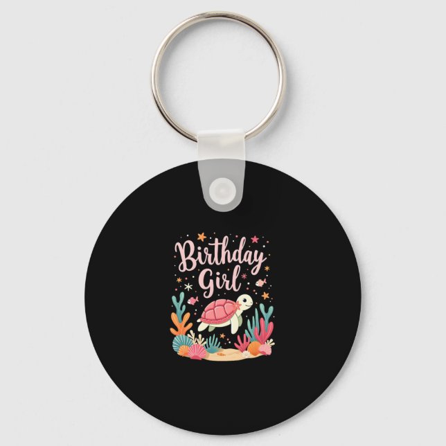 Birthday Girl Sea Turtle Theme Birthday Party Ocea Key Ring (Front)