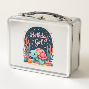 Birthday Girl Sea Turtle Theme Birthday Party Ocea Metal Lunch Box