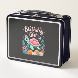 Birthday Girl Sea Turtle Theme Birthday Party Ocea Metal Lunch Box