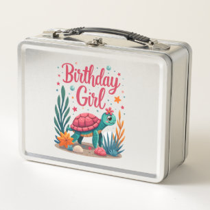 Birthday Girl Sea Turtle Theme Birthday Party Ocea Metal Lunch Box