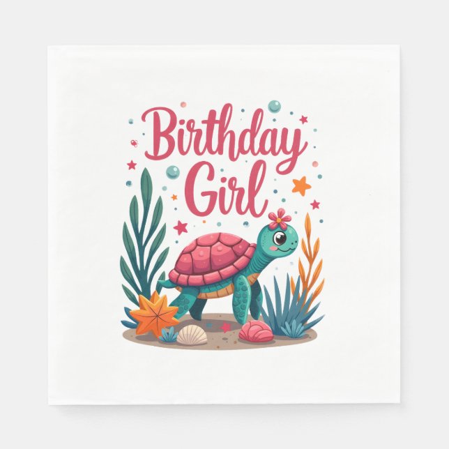 Birthday Girl Sea Turtle Theme Birthday Party Ocea Napkin (Front)