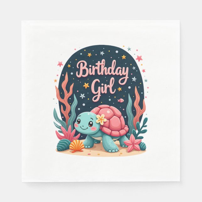 Birthday Girl Sea Turtle Theme Birthday Party Ocea Napkin (Front)
