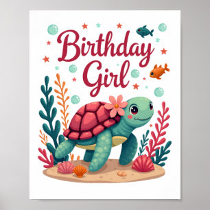 Birthday Girl Sea Turtle Theme Birthday Party Ocea Poster