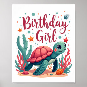 Birthday Girl Sea Turtle Theme Birthday Party Ocea Poster