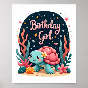 Birthday Girl Sea Turtle Theme Birthday Party Ocea Poster