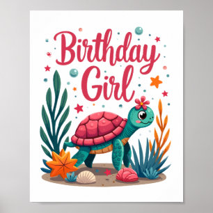 Birthday Girl Sea Turtle Theme Birthday Party Ocea Poster
