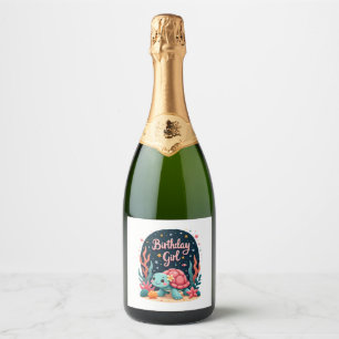 Birthday Girl Sea Turtle Theme Birthday Party Ocea Sparkling Wine Label